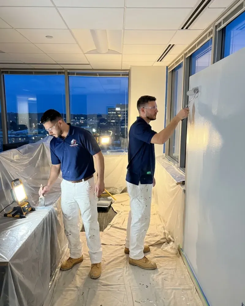 Commercial painting crew working after hours in a Waltham MA office