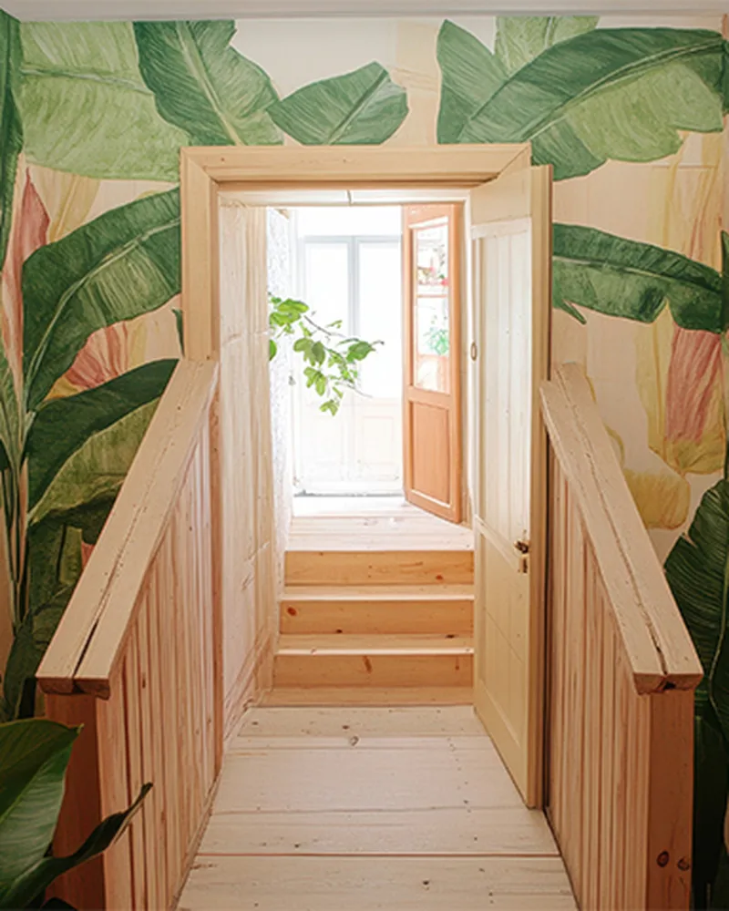 Apartment stairwell and hallway in Massachusetts repainted with a decorative feature wall
