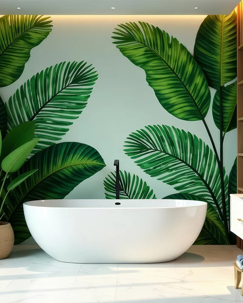 Remodeled bathroom in Framingham MA with a freestanding tub and a painted feature wall