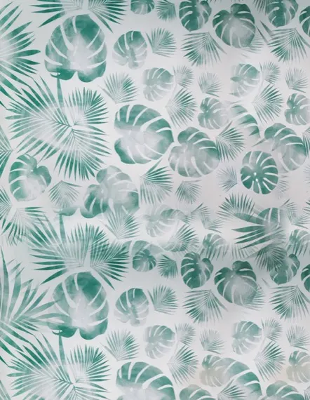 Green tropical leaf wallpaper pattern on a white background